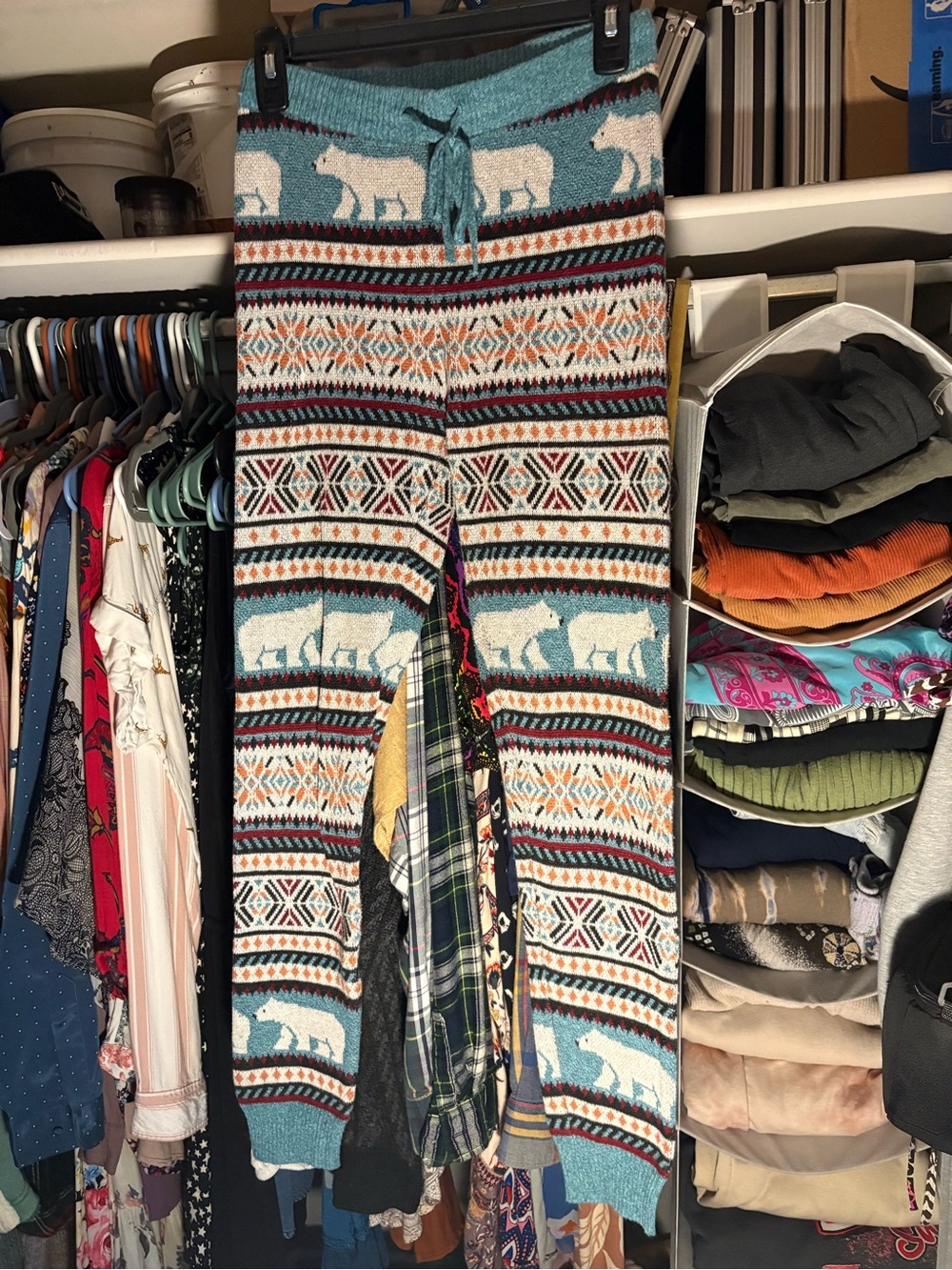 American Eagle Teal Polar Bear Knit Fair Isle Pajama Leggings